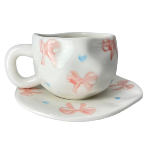 300ml Light Luxury Ceramic <b>Coffee</b> <b>Mug</b> Hand-Painted Bow Ins Style Cute Tea Cup and Saucer <b>Set</b> with Tray for Breakfast or Party - Product Image 2