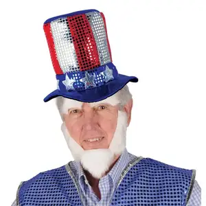 Kostum kustom Paman Sam Sequin 4 Juli patriotik mewah Glitz 'N Gleam Paman Sam topi atas