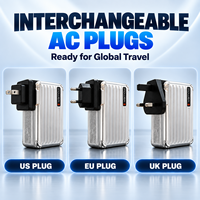 Chargeur secteur GaN 65W, batterie externe 10000mAh, charge rapide, chargeur portable, câble USB-C intégré, prise pliable remplaçable
