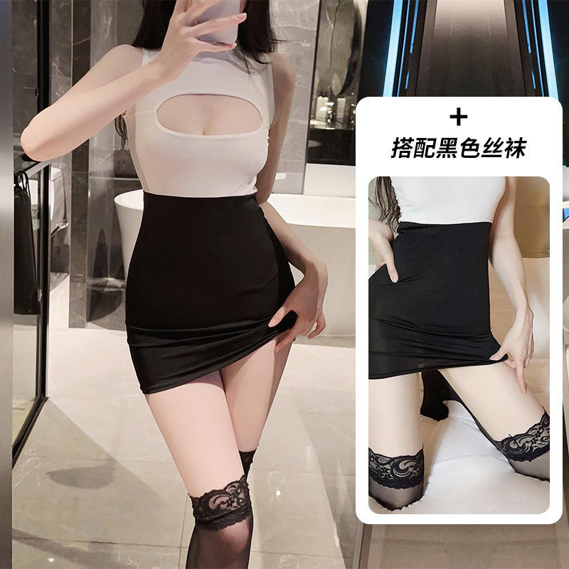 Black and white secretary + black stockings