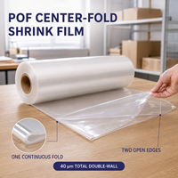 Film rétractable POF transparent brillant à pliage central, rouleau à ouverture latérale unique, compatible avec la fermeture en L pour cosmétiques et boîtes cadeaux