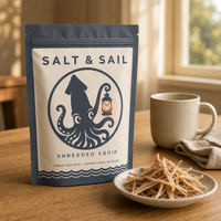 Sachet de collation de calamar séché à marque privée, impression de logo personnalisée, sac à trois soudures latérales, emballage en vrac laminé pour fruits de mer