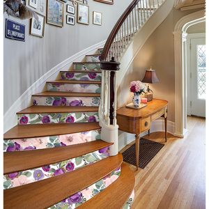 HAOKHOME 2025 New Arrival Floral Peel Stick Vinyl Wallpaper Purple/Pink/Green Boho Style 17.7in X 9.8ft Contact <b>Paper</b> <b>Kitchen</b> - Product Image 2