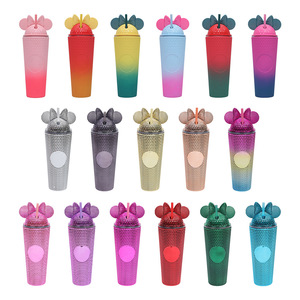 STARLII, vaso <span class=keywords><strong>de</strong></span> plástico con tachuelas coloridas <span class=keywords><strong>de</strong></span> <span class=keywords><strong>Minnie</strong></span> Rosa Diamante <span class=keywords><strong>de</strong></span> 24oz con logotipo personalizado, <span class=keywords><strong>taza</strong></span> <span class=keywords><strong>de</strong></span> café frío con tapa y pajita Diy - Product Image 4