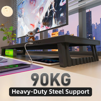 Support d'écran en métal noir de 1100 mm avec hub USB 3.0 intégré et ports de charge rapide pour une connectivité multi-appareils