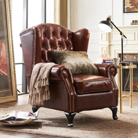 Luxus American Vintage Chesterfield Rücken Sessel High Tufted Button Rolled High Back Sofa Stuhl Echtes Leder für Schlafzimmer
