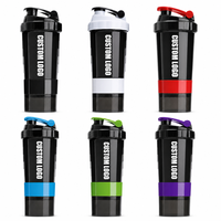 Bouteille shaker protéinée 3 couches 500 ml sans BPA, anti-fuite, pour la gym et le fitness, avec compartiment à poudre et pilulier, logo personnalisé