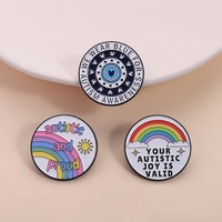 Broche émotionnelle style autisme, badge peint, accessoire vestimentaire polyvalent, épingle de col géométrique ronde arc-en-ciel, médaille