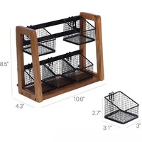 Organisateur de sachets de café et de sucre en fer et bois pour bar à domicile, support de rangement pour sachets de thé pour salon, étagère de rangement en bois