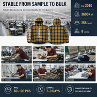 Veste à capuche zippée sur mesure en flanelle épaisse à carreaux écossais pour homme, avec patte de boutonnage recouverte, chemise d'extérieur imprimée, fabricant OEM/ODM