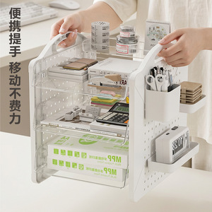 Desktop Pegboard Shelf 3 Tier Transparent Cream Color Office Organizer For Stationery And Miscellaneous Items - Product Image 3