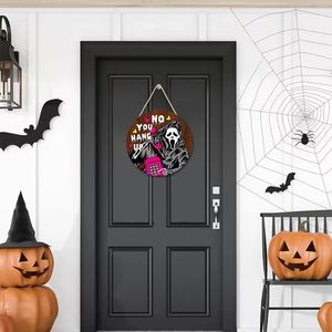 Plaque murale ronde en bois Ghostface pour Halloween, thème <span class=keywords><strong>film</strong></span> d'<span class=keywords><strong>horreur</strong></span>, décoration <span class=keywords><strong>de</strong></span> porte d'entrée - Product Image 3