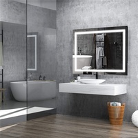 Espejo de Baño Moderno con Aspecto Plateado, Interruptor Táctil, Iluminación LED de Fondo, Multifunciones, Espejo Decorativo