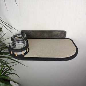 Station d'alimentation murale pour chat avec griffoir et étagère de repos, table à manger flottante en bois pour chat - Product Image 3