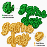 En stock : Patch brodé scintillant pour le jour du match, prêt à être expédié, applique lettres pour sacs, vêtements, événements et promotions