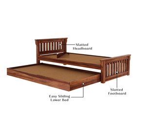 Cama individual de madera maciza de Sheesham de primera calidad con cama nido extraíble, acabado en nogal miel natural, colección a precio mayorista. - Product Image 6