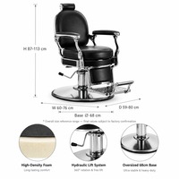 Fauteuil de barbier classique avec base surdimensionnée de 68 cm, pompe hydraulique 360° °   Chaise de coiffure pivotante robuste pour salon de coiffure et institut de beauté
