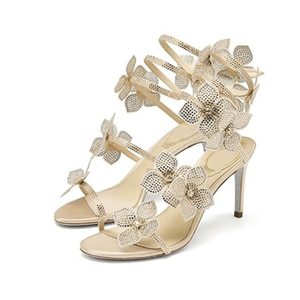 Sandalias de tacón floral con diseño de serpiente en el tobillo para mujer, elegantes y a la moda para el verano. - Product Image 3