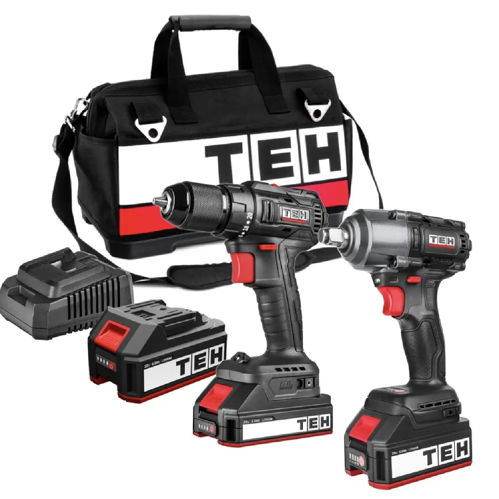 TEH 20V Max System Brushless Cordless Drill Power Impact Wrench Combo Kits 2 Tools Only