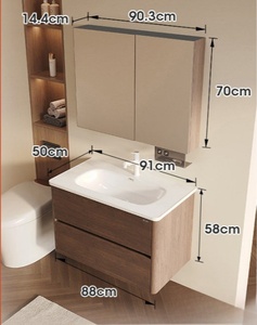 Vasque de salle de bain intelligente tout-en-un en céramique, style vintage, en acier inoxydable et aluminium alvéolé, avec double tiroir - Product Image 6