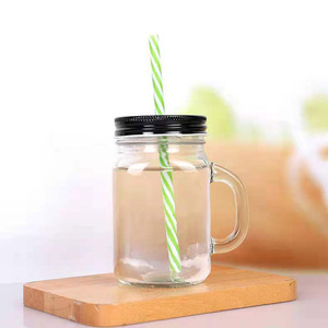 16oz đầy màu sắc thủy tinh vuông <span class=keywords><strong>Mason</strong></span> <span class=keywords><strong>Jar</strong></span> Mug với kim loại vít cap xử lý rơm cho nước khoáng cà phê nước trái cây - Product Image 4