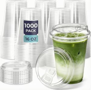 Lot de 2000 gobelets en plastique transparent jetables de 16 oz avec couvercles à bec verseur sans paille pour boissons froides, bubble tea, café glacé - Product Image 1