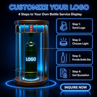 Présentoir de bouteilles d'alcool lumineux à LED en cage fermée avec cadre métallique à grain de bois et logo personnalisé pour bars, discothèques et salons VIP