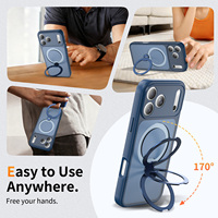 Nouvelle coque iPhone 17 Pro Max bleu foncé avec support rotatif, protection d'objectif à découpe de précision, toucher doux et magnétique