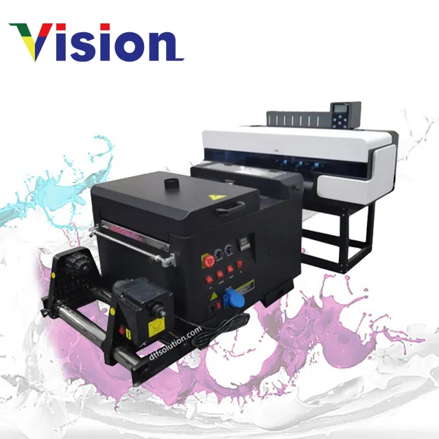 Vision Model baru A3 XP600 DTF pencetak Film hewan peliharaan Printer T-shirt Tekstil Mesin cetak DTF dengan mesin bubuk Guncang