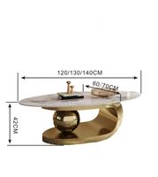 Ensemble de table basse et table d'appoint au design moderne et élégant, base en acier inoxydable doré, motif rond, pour la maison, avec matériau en pierre