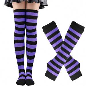 1 Set Women Thigh High Over the Knee Socks for Ladies Black <b>White</b> Striped Hosiery Long <b>Stockings</b> Knitted Warm Socks - Product Image 5