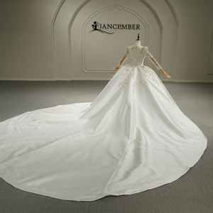 Vestido de Novia de Lujo Moderno GT26022, Manga Larga, Cuello en V, Estilo Imperio, Color Marfil, con Encaje Abullonado y Flores de Cristal, para Fiesta - Product Image 3