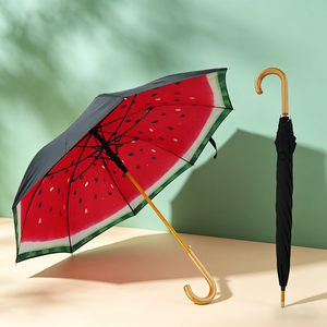 Modern Luxury Double Layers Waterproof <b>Windproof</b> Wooden Curved Handle Automatic Open Sun Rain Custom Printed Straight <b>Umbrella</b> - Product Image 1