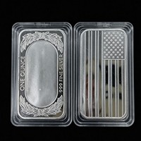 Pièce de collection rectangulaire en fer, finition brillante et givrée, motif drapeau américain avec étoiles et rayures, ton argenté et doré, Prestige Metal