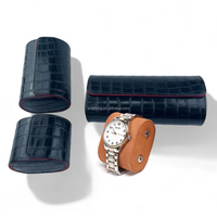 Boîtes à montres en cuir PU de luxe personnalisées en gros, 3 emplacements, style crocodile, boîte d'emballage roulante