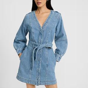 Robe Courte en Jean Personnalisée pour Fabricants de Vêtements, Printemps-Été-Automne, Sans Manchettes, avec Poches et Boucle Métallique Ornée - Product Image 1