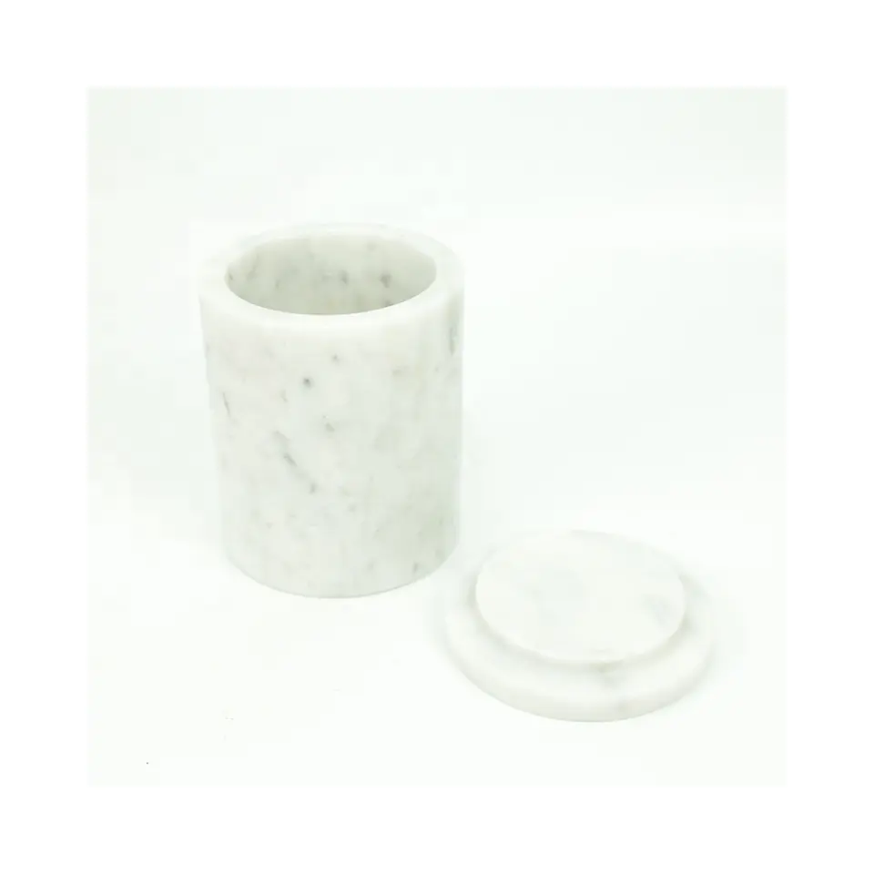 Barattolo di candela in marmo bianco di Carrara con coperchi personalizzati