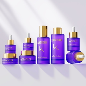 Juego de envases cosméticos personalizados con estampado negro, tarro de crema facial de lujo esmerilado vacío, botella de suero de loción de vidrio para el cuidado de la piel con bomba - Product Image 3