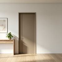 Porte battante élégante et écologique pour chambre d'hôtel ou appartement, étanche, insonorisée, avec cadre en aluminium fini et panneau en bois.