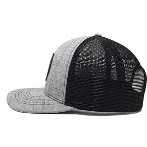 Casquette de camionneur noire confortable à 6 panneaux avec patch en cuir et maille, style jeune et dynamique, fabriquée au Vietnam - Product Image 2