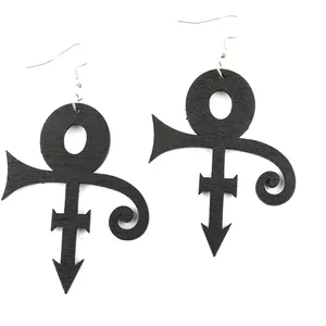 Laser Cut Black Color Wooden Prince Symbol Earrings