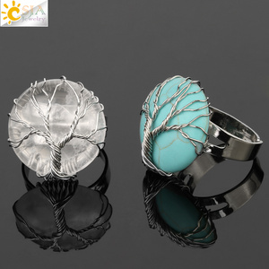 CSJA amatista Natural hecha a mano redonda piedra grande envoltura de alambre Reiki Árbol de la vida anillo diseño para hombre mujer venta al por mayor <span class=keywords><strong>G241</strong></span> - Product Image 5