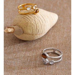 JINYOU 6198 Fashion Cube Zirconin <strong>Tiger</strong> <strong>Eye</strong> Natural Stone <strong>Ring</strong> Stainless Steel Double Layer Hollow <strong>Ring</strong> for Women - Product Image 5