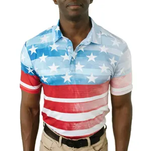 विरोधी शिकन आरामदायक सनस्क्रीन गोल्फ शर्ट फैशन डिजाइन कस्टम लोगो लघु आस्तीन अमेरिकी ध्वज शैली गोल्फ पोलो