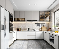 Meubles de cuisine modulaires en bois de style moderne sur mesure Lesso Home, finition laquée en verre et marbre, design durable pour appartement