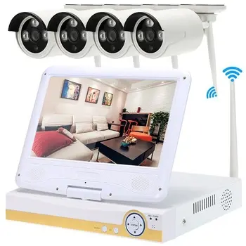 دعم الصوت المنزلي نظام مراقبة السلامة المدمج في 10.1 بوصة LCD 4CH اللاسلكية CCTV طقم NVR طقم Nvr نظام الكاميرا شاشات كريستال بلورية