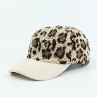 Casquette de baseball unisexe en velours côtelé à 6 panneaux, réglable, avec logo personnalisé, pour l'hiver, motif léopard, vente en gros