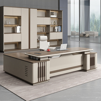Escritorio Ejecutivo Comercial de Lujo Moderno y Duradero para CEO, Conjunto de Escritorio en Forma de L con Panel de Madera, Silla de Oficina, Estación de Trabajo para el Hogar, Gestión