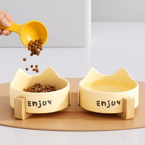 Minimalist Sofistike Tarzda Düz Desenli, Dik Durması Kolay, Boyun Koruyucu Seramik Evcil Hayvan Mama ve Su Kabı (Kediler ve Köpekler için) - Product Image 3