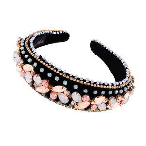 HOVANCI Bandeau de luxe <span class=keywords><strong>fantaisie</strong></span> orné de diamants colorés, style baroque vintage, en velours bouffant, avec perles exquises et cristaux en strass - Product Image 3